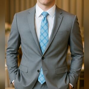 👔 Van Heusen Men's Baby Blue Geometric Neck Tie Keeper Loop NWT